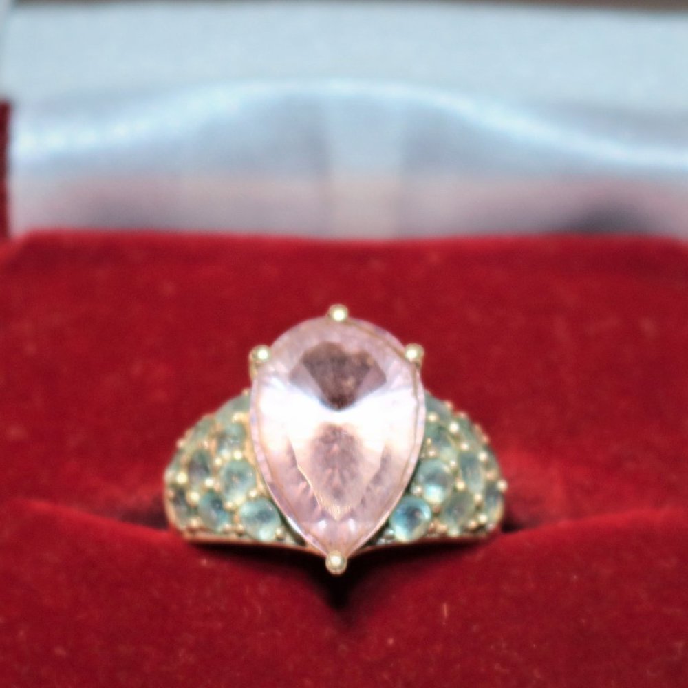 Rose Amethyst and Blue Topaz Silver Ring